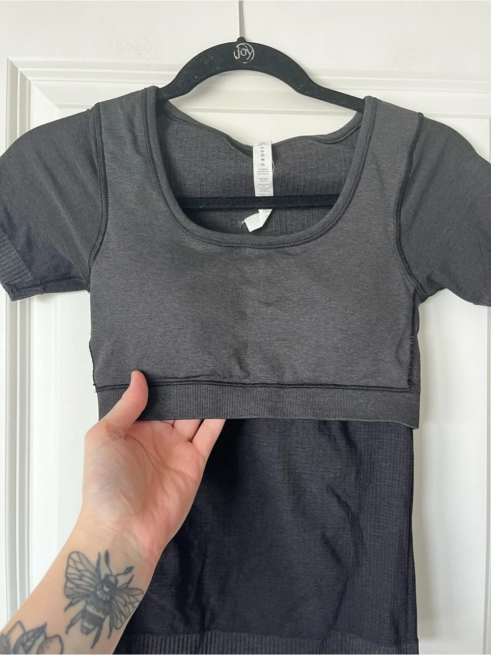 lululemon athletica dark charcoal gray Ribbed Scoop Neck Short Sleeve Top